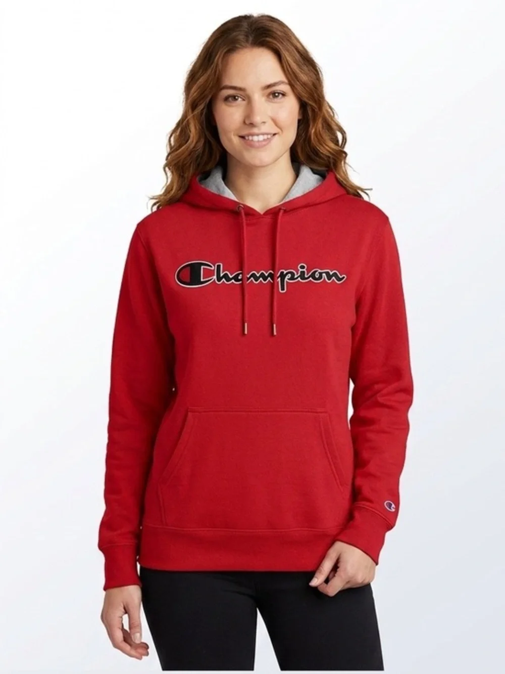 Champion Red Logo Hoodie Sweatshirt Size Large Cotton - Picture 13 of 13